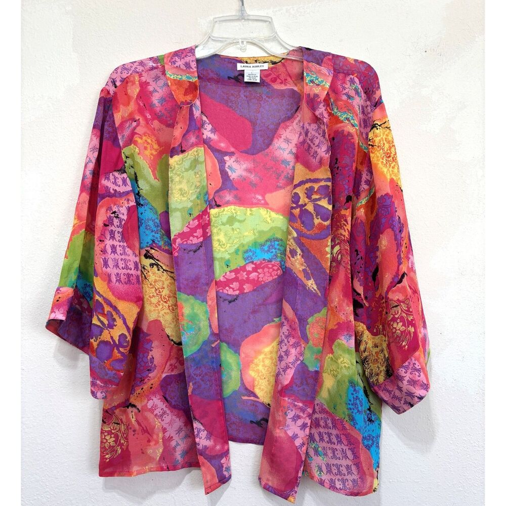 Laura Ashley Sheer Open Front Silk Top Large Old Money Parisian Capsule Luxury
